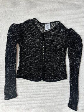 🖤 Moschino Cheap & Chic Beaded Mesh Cardigan Black Sheer Vintage Italy